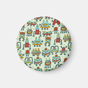 Robots Aliens Vintage Pattern Illustration Magnet