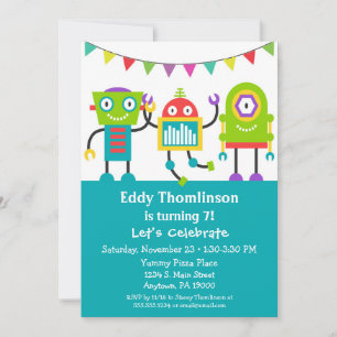 Robots Birthday Invitation Boys Colourful Robot