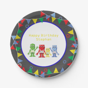 Robots Birthday party Paper plates Personalized