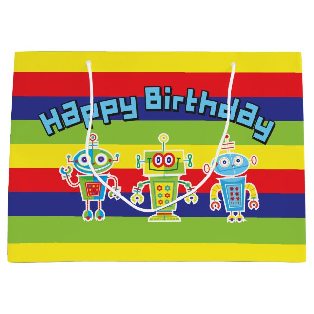 Robots d'anniversaire Grand sac cadeau (Devant)