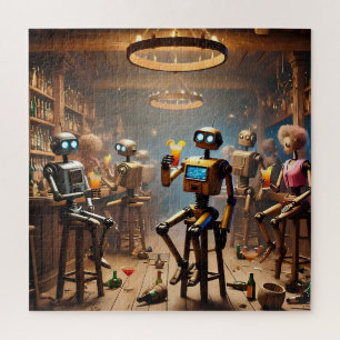 robots having fun in a bar jigsaw puzzle