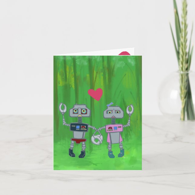 Robots in Love Greeting Card (Front)
