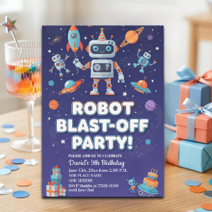 Robots in Space 9th Birthday Party Invitation