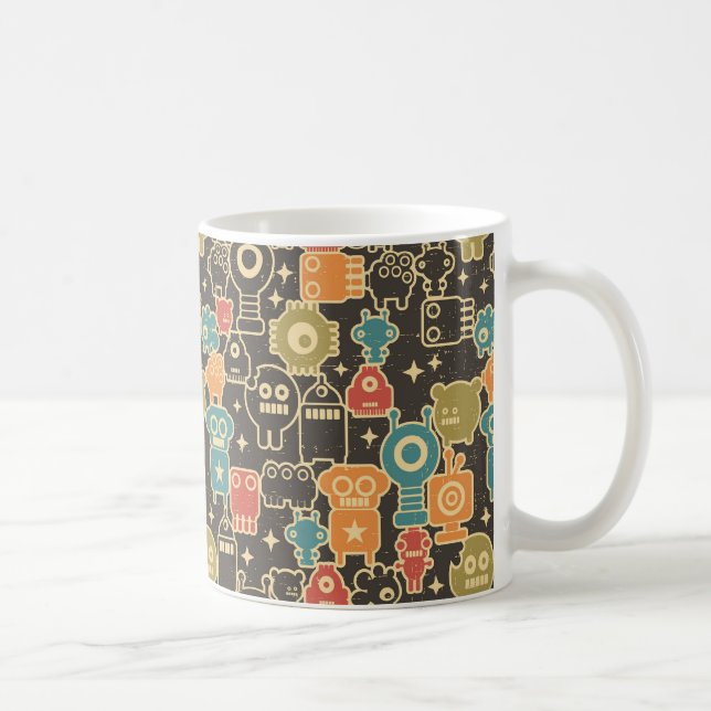 Robots on brown coffee mug (Right)