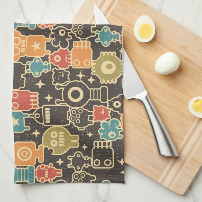 Robots on brown kitchen towel (Quarter Fold)