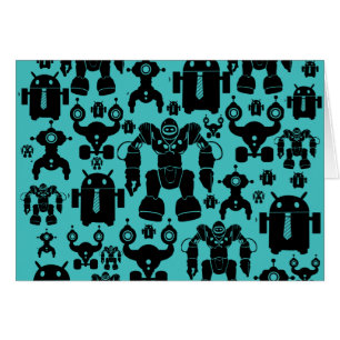 Robots Rule Fun Robot Silhouettes Pattern Blue