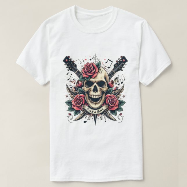 Roche et rouleau Tatouage crâne T-shirt Design (Design devant)