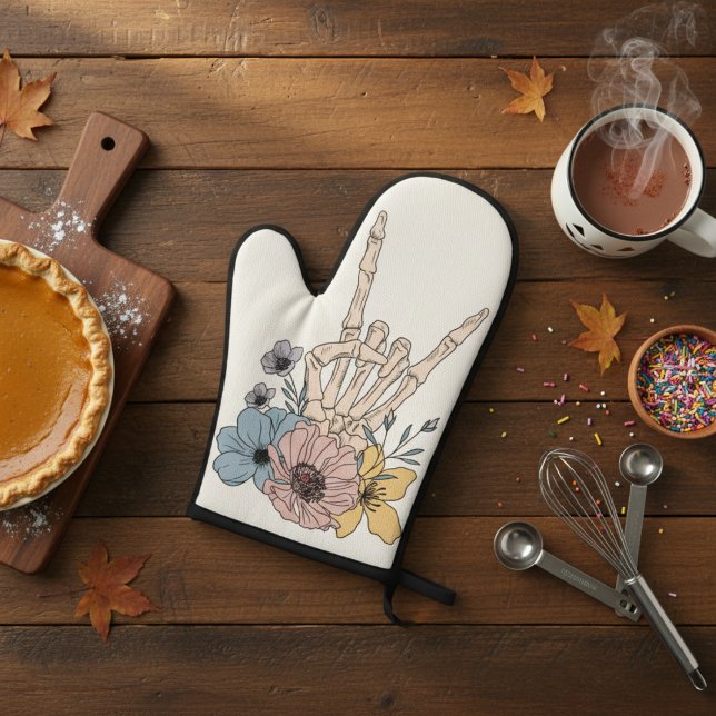 Roche Florale Sur Squelette Poignée Mitt (Floral Rock On Skeleton Hand Oven Mitt)