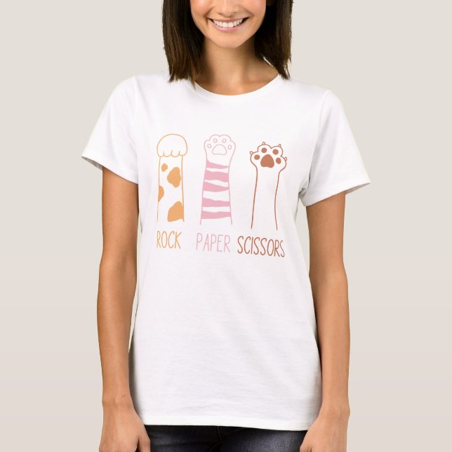 "Roche, Papier, Ciseaux" T-shirt Paw Chat (Devant)