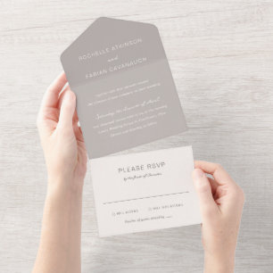 Rochelle Taupe Modern Contemporary Elegant Wedding All In One Invitation