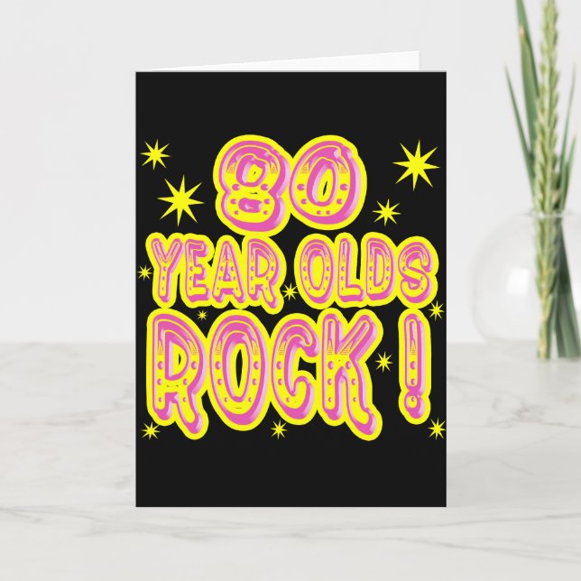 Rocher à 80 ans ! Carte de voeux (rose) (Devant)