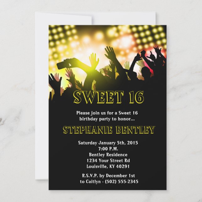 Rocher Jaune Star Sweet 16 Anniversaire Invitation (Devant)