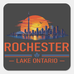 Rochester Lake Ontario Sunset Skyline Art Square Sticker