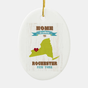 Rochester, New York Map – Home Is Where The Hear Ceramic Ornament