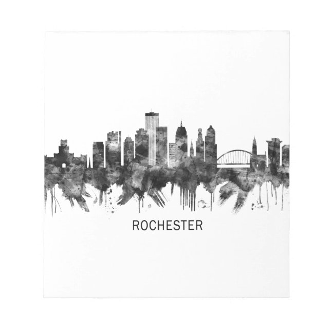 Rochester New York Skyline BW Notepad (Front)