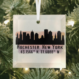 Rochester NY City Skyline Ornement en verre