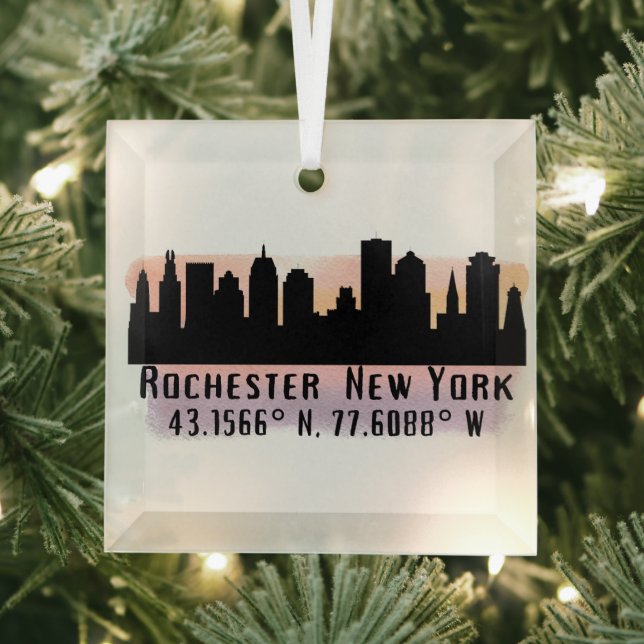 Rochester NY City Skyline Ornement en verre (Insitu)