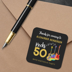 Rock 50th Birthday Party Thank You Personalized Square Sticker