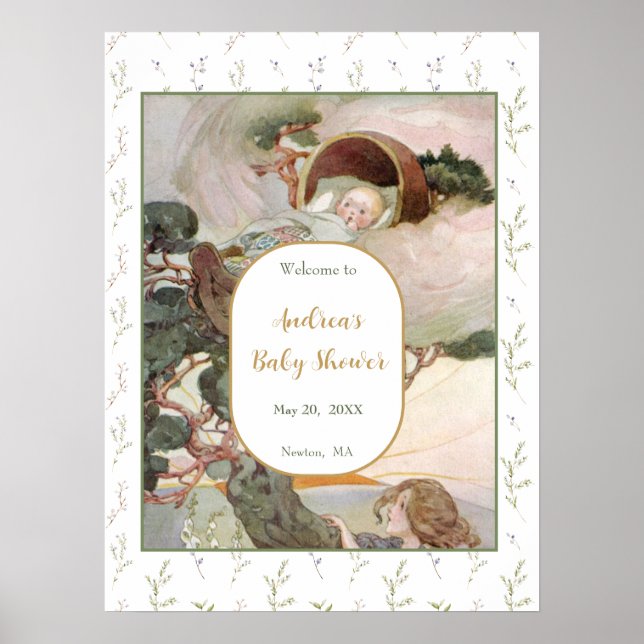 Rock A Bye Baby Nursery Rhyme Baby Shower Welcome Poster (Front)