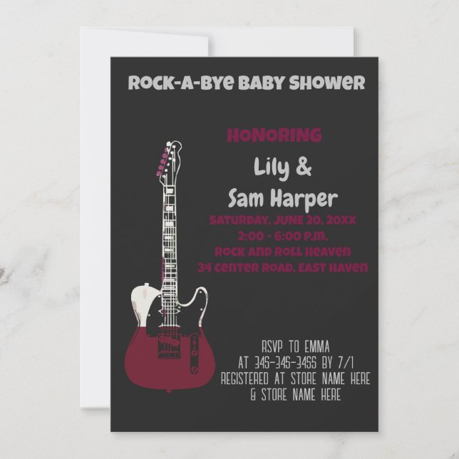 Rock a Bye Guitar Rock Star Baby Shower Invitation (Front)
