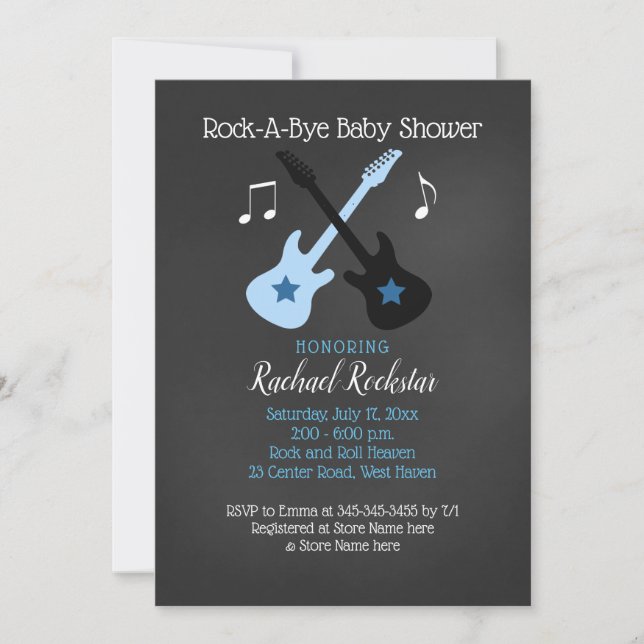 Rock a Bye Guitar Rock Star Baby Shower Invitation (Front)