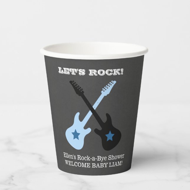 Rock-a-Bye Rock Star Guitar Boy Baby Shower Paper Cups (Front)