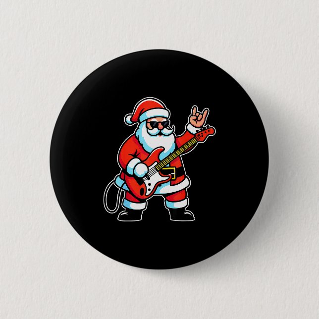 Rock &amp; Roll Christmas Santa Claus Guitar Playe 2 Inch Round Button (Front)