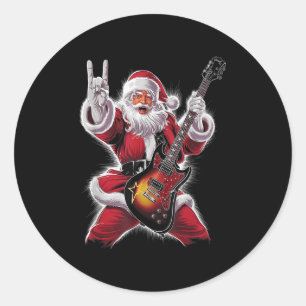 Rock & Roll Christmas Santa Claus Guitar Playe Classic Round Sticker