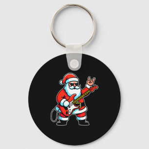 Rock &amp; Roll Christmas Santa Claus Guitar Playe Keychain