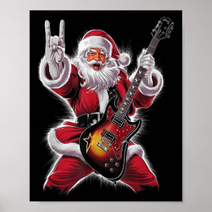 Rock & Roll Christmas Santa Claus Guitar Playe Poster