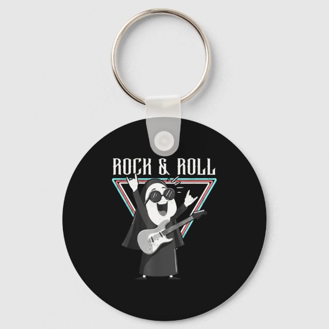 Rock &amp; Roll Fun Graphic Illustration  Keychain (Front)