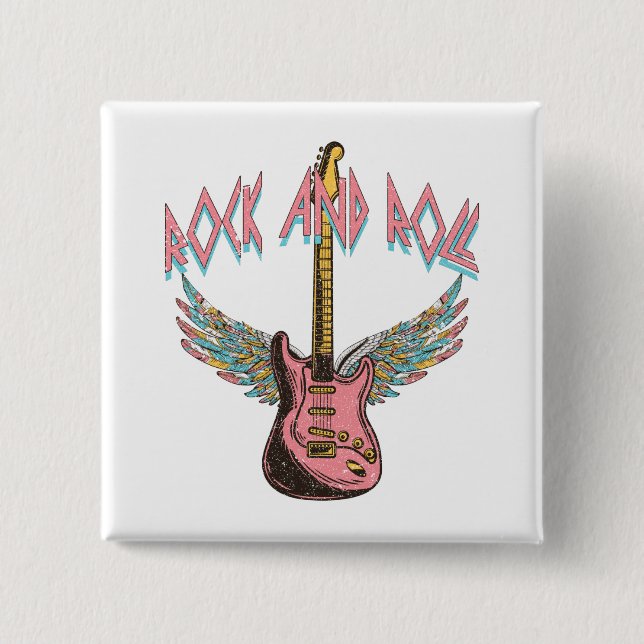 Rock and Roll 2 Inch Square Button (Front)