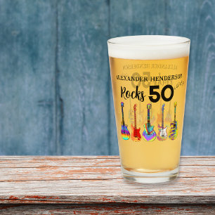 Rock and Roll 50th Birthday add Name Glass