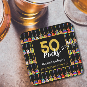 Rock and Roll 50th Birthday Party Custom Square Paper Coaster