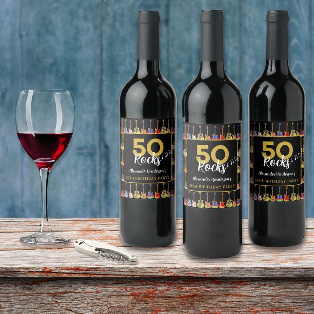 Rock and Roll 50th Birthday Party Custom Wine Label (Rock and roll 50th birthday party custom wine labels)