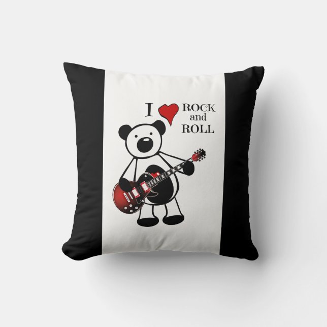 Rock and Roll Baby Rocker Kids Guitar Teddy Bear T Throw Pillow (Front)
