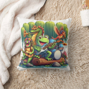 Rock And Roll Band Of Animals In A Forest Setting Throw Pillow