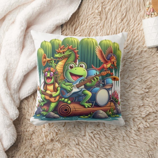 Rock And Roll Band Of Animals In A Forest Setting Throw Pillow (Blanket)