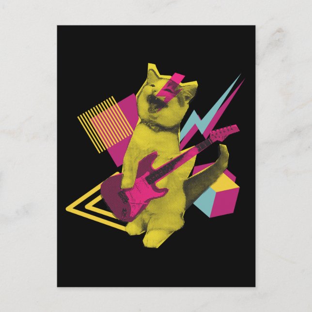 Rock and Roll Cat Guitar Musician Postcard (Front)