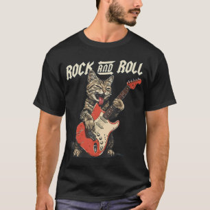 Rock And Roll Cat Playing Guitar Humour Music T-Shirt