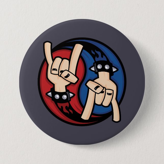 Rock and Roll Devil Horns Yin Yang 3 Inch Round Button (Front)