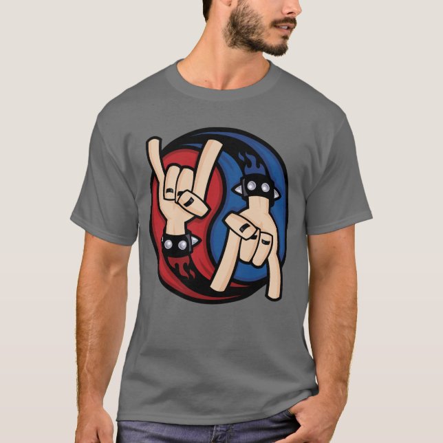 Rock and Roll Devil Horns Yin Yang T-Shirt (Front)