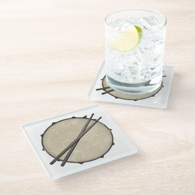 Rock and Roll Drummer Snare Drum Drumsticks Music Glass Coaster (Angled)