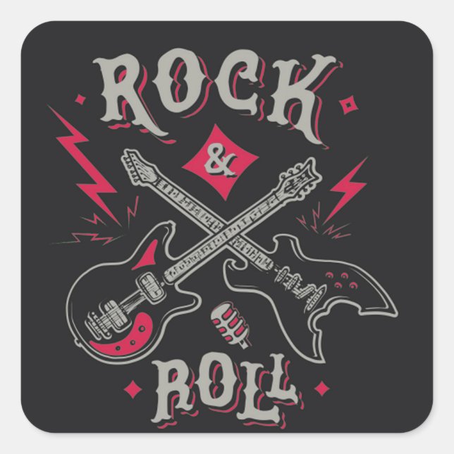 Rock and Roll electric and acoustic guitar  Square Sticker (Front)