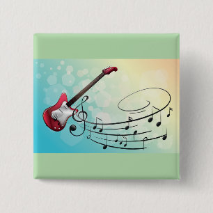 Rock and Roll Electric Guitar Swirling Music Notes 2 Inch Square Button