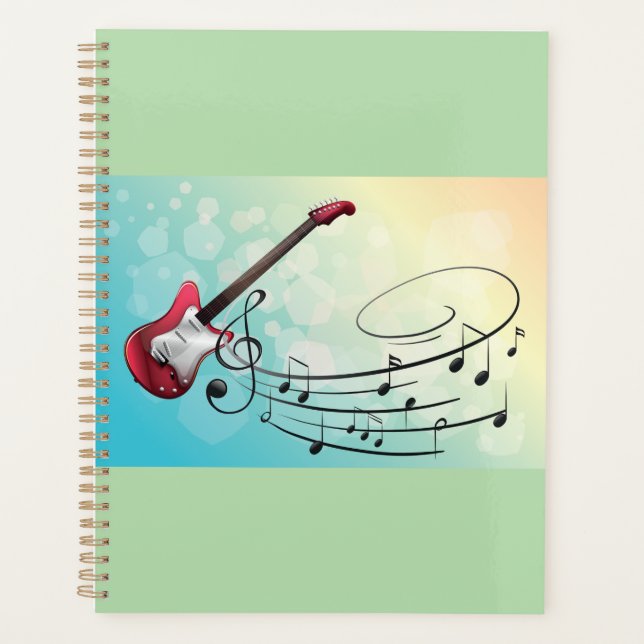 Rock and Roll Electric Guitar Swirling Music Notes Planner (Front)