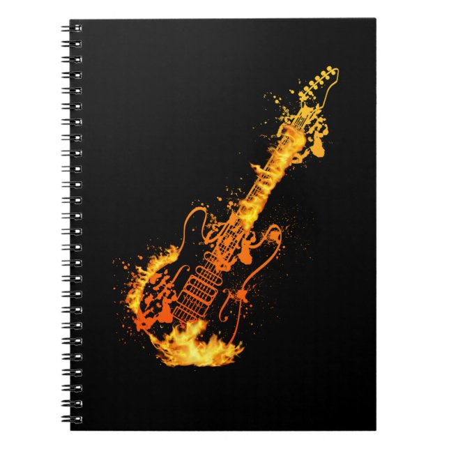 Rock and Roll Flames Burning Guitar Notebook (Front)