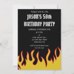 Rock and Roll Flames Men's Birthday Party Invitation<br><div class="desc">Throw a rocking party with these easy to customize party invitations. With their heavy metal rock and roll look, they're perfect for throwing parties for anyone who considered themselves a headbanger back in the day. These invites feature illustrations of flames in yellow and red set against a black background and...</div>