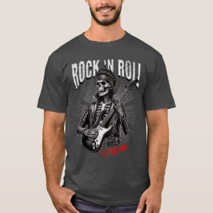 Rock and Roll Forever Skeleton Playing Guitar Punk T-Shirt
