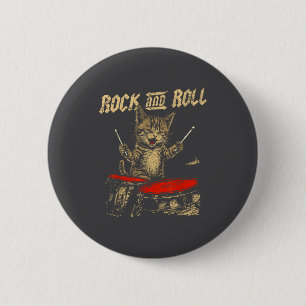 Rock And Roll Funny Cat Playing Drum For Men Women 2 Inch Round Button